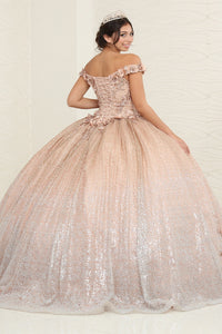 LA Merchandise LA255 Floral Appliqued Champagne Sequin Ball Gown - - LA Merchandise