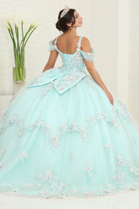 LA Merchandise LA258 Mint Cold Shoulder Floral Quinceanera Ball Gown - - LA Merchandise