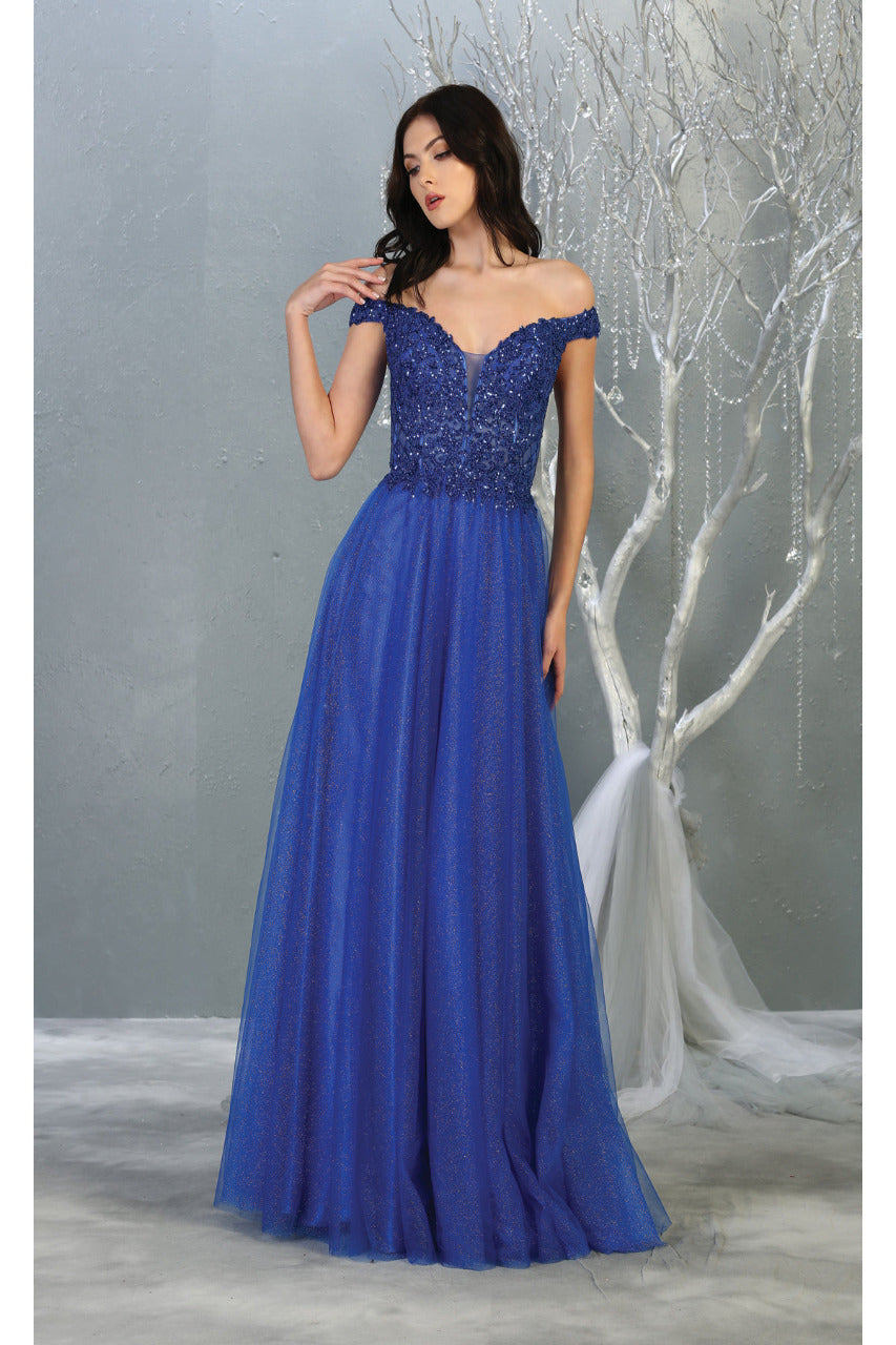 LA Merchandise LA7864 Lace-Up Back A-line Formal Sequin Gown - ROYAL BLUE - Dress LA Merchandise