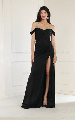LA Merchandise LA7971 Satin Prom Gown - BLACK - Dress LA Merchandise
