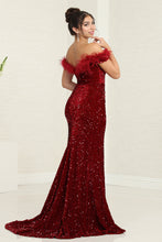 Load image into Gallery viewer, LA Merchandise LA7992 Off-Shoulder Long Sequin Feather Prom Dress - - Dress LA Merchandise