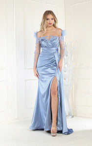 LA Merchandise LA8002 Ruched Formal Evening Gown - DUSTY BLUE - Dress LA Merchandise