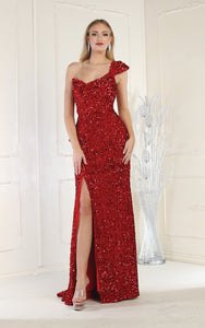 LA Merchandise LA8003 Sequined One Shoulder Prom Gown - RED - Dress LA Merchandise