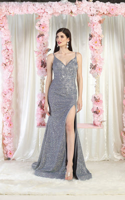 LA Merchandise LA8005 Glitter Special Occasion Gown - DUSTY BLUE - Dress LA Merchandise