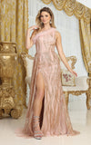 Load image into Gallery viewer, LA Merchandise LA8010 One Shoulder Feathers Formal Plus Size Gown - ROSE GOLD - Dress LA Merchandise