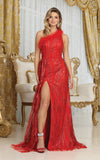 Load image into Gallery viewer, LA Merchandise LA8010 One Shoulder Feathers Formal Plus Size Gown - RED - Dress LA Merchandise
