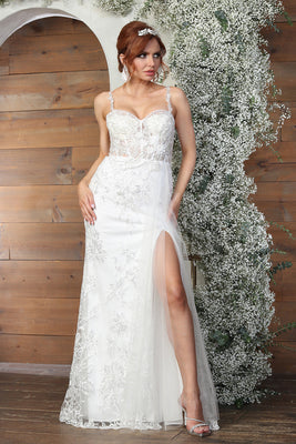 LA Merchandise LA8018 Lace Applique Sleeveless Wedding Long Gown - IVORY - Dress LA Merchandise