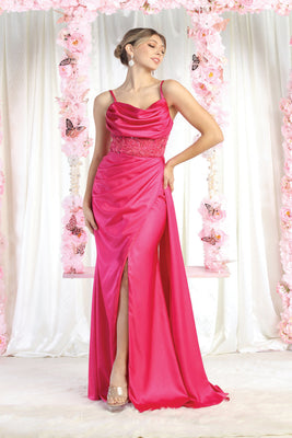 LA Merchandise LA8020 Spaghetti Strap Cowl Neck Draped Prom Dress - FUCHSIA - Dress LA Merchandise
