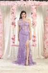 Load image into Gallery viewer, LA Merchandise LA8027 Floral Applique Sheer Corset Prom Slit Gown - LILAC - Dress LA Merchandise
