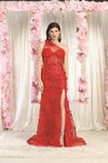 Load image into Gallery viewer, LA Merchandise LA8027 Floral Applique Sheer Corset Prom Slit Gown - RED - Dress LA Merchandise