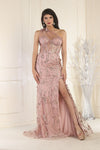 Load image into Gallery viewer, LA Merchandise LA8027 Floral Applique Sheer Corset Prom Slit Gown - ROSE GOLD - Dress LA Merchandise