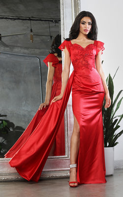 LA Merchandise LA8028 Side Slit Corset Back Formal Evening Prom Gown - RED - Dress LA Merchandise