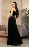 Load image into Gallery viewer, LA Merchandise LA8033 Off Shoulder Fringe Velvet Side Cape Prom Gown - - Dress LA Merchandise