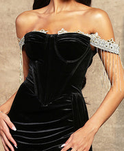Load image into Gallery viewer, LA Merchandise LA8033 Off Shoulder Fringe Velvet Side Cape Prom Gown - - Dress LA Merchandise