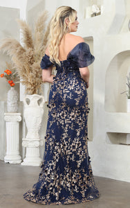 LA Merchandise LA8037 Floral Applique Off Shoulder Glitter Prom Gown - - Dress LA Merchandise