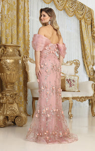 LA Merchandise LA8037 Floral Applique Off Shoulder Glitter Prom Gown - - Dress LA Merchandise