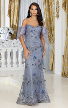 Load image into Gallery viewer, LA Merchandise LA8037 Floral Applique Off Shoulder Glitter Prom Gown - DUSTY BLUE - Dress LA Merchandise