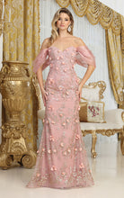Load image into Gallery viewer, LA Merchandise LA8037 Floral Applique Off Shoulder Glitter Prom Gown - ROSE GOLD - Dress LA Merchandise