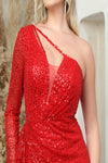 Load image into Gallery viewer, LA Merchandise LA8038 Ruffle Asymmetrical Red Carpet Sequin Gown - - Dress LA Merchandise