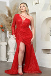 Load image into Gallery viewer, LA Merchandise LA8038 Ruffle Asymmetrical Red Carpet Sequin Gown - RED - Dress LA Merchandise