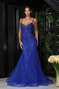 LA Merchandise LA8039 Embellished Sleeveless Gala Gown - ROYAL BLUE - Dress LA Merchandise