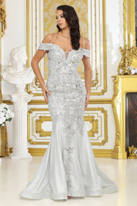 LA Merchandise LA8040 Glitter Beaded Lace Up Back Prom Dress - SILVER - Dress LA Merchandise