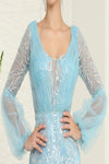 Load image into Gallery viewer, LA Merchandise LA8042 Dusty Blue Long Sleeve Mother of Bride Gown - - Dress LA Merchandise