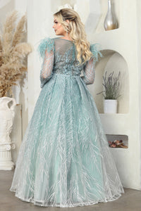 LA Merchandise LA8044 Feather Long Sleeve Mother of Bride Mesh Gown - - Dress LA Merchandise
