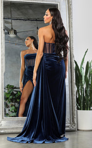 LA Merchandise LA8049 Strapless Corset Bone Side Cape Velvet Prom Gown - - Dress LA Merchandise