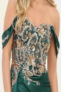LA Merchandise LA8055 Gold Beaded Ruched Prom Evening Gown - - Dress LA Merchandise