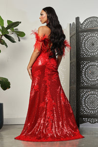 LA Merchandise LA8058 3D Floral Lace Appliqued Feather Prom Dress - - Dress LA Merchandise