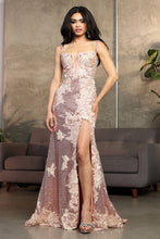 Load image into Gallery viewer, LA Merchandise LA8058 3D Floral Lace Appliqued Feather Prom Dress - ROSE GOLD - Dress LA Merchandise