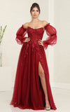 Load image into Gallery viewer, LA Merchandise LA8060 High lit Detachable Long Sleeves Pageant Gown - BURGUNDY - Dress LA Merchandise