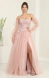 Load image into Gallery viewer, LA Merchandise LA8060 High lit Detachable Long Sleeves Pageant Gown - ROSE GOLD DUSTY PINK - Dress LA Merchandise