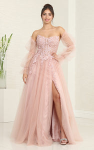 LA Merchandise LA8060 High lit Detachable Long Sleeves Pageant Gown - ROSE GOLD DUSTY PINK - Dress LA Merchandise