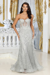 LA Merchandise LA8061 Glitter Embellished Strapless Evening Gown - SILVER - Dress LA Merchandise