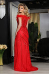 Load image into Gallery viewer, LA Merchandise LA8064 Off Shoulder Feather Sequin Sexy Red Gala Gown - - Dress LA Merchandise