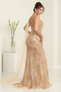 LA Merchandise LA8066 Beaded Red-Carpet Sheer Overlay Long Gown - - Dress LA Merchandise