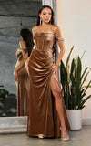 Load image into Gallery viewer, LA Merchandise LA8069 Cowl Neck Velvet Off Shoulder Holidays Gown - CAPPUCCINO - Dress LA Merchandise