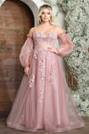 Load image into Gallery viewer, LA Merchandise LA8073 Removable Sleeves A-Line Tulle Semi Ball Gown - MAUVE - Dress LA Merchandise