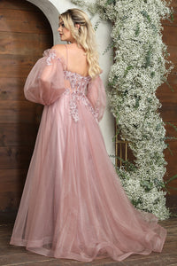 LA Merchandise LA8073 Removable Sleeves A-Line Tulle Semi Ball Gown - - Dress LA Merchandise