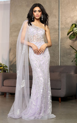 LA Merchandise LA8075 Side Cape Glitter Special Occasion Gown - LILAC - LA Merchandise