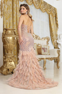LA Merchandise LA8076 Sexy Mermaid Sequin & Feathers Gala Dress - - Dress LA Merchandise