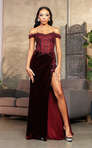 LA Merchandise LA8085 Corset Bone Embroidered Velvet Prom Gown - - Dress LA Merchandise