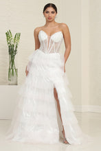 Load image into Gallery viewer, LA Merchandise LA8142B Ruffle Corset White Layered Bridal Slit Gown - WHITE - Dress LA Merchandise