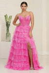 Load image into Gallery viewer, LA Merchandise LA8142 Plunging Neck Beaded Ruffle Prom Evening Gown - FUCHSIA - Dress LA Merchandise