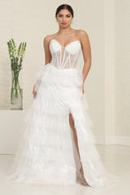 Load image into Gallery viewer, LA Merchandise LA8142 Plunging Neck Beaded Ruffle Prom Evening Gown - WHITE - Dress LA Merchandise