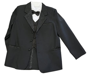 LA Merchandise LA8202 Classic Ring Boys 5 piece Black White Tuxedo - Black Paisley - Boys suits LA Merchandise