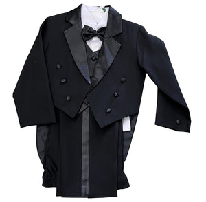 LA Merchandise LA8214 5 piece boys tuxedo with tail & color vest & bow - Black - Boys suits LA Merchandise