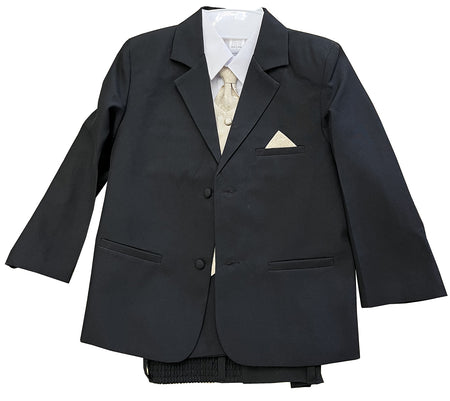 LA Merchandise LA8225 Handsome 5 piece Boys Suit Set with Tie & Vest - Black Gold - Boys suits LA Merchandise